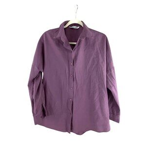 Big Dart Womens Button-Up Long Sleeve Shirt Purple Sz 12 Office Career Corp Core